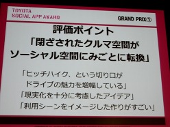 画像ギャラリー No.009のサムネイル画像 / ソーシャルアプリがクルマをもっと楽しいものに。「TOYOTA SOCIAL APP AWARD」受賞作品発表会レポート
