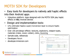 #009Υͥ/ImmersionեեɥХåѡHapticsפγȯץåȥեMOTIVפAndroidŸ