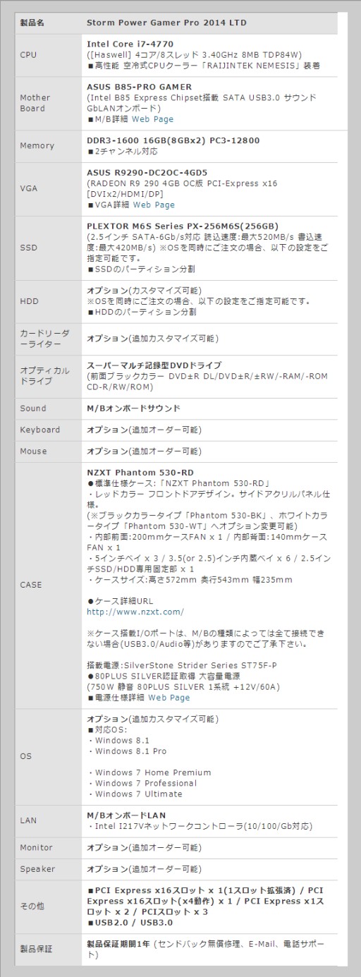 画像ギャラリー No.001のサムネイル画像 / Storm,RAIJINTEK製CPUクーラー搭載がウリのゲームPC。GPUはR9 290