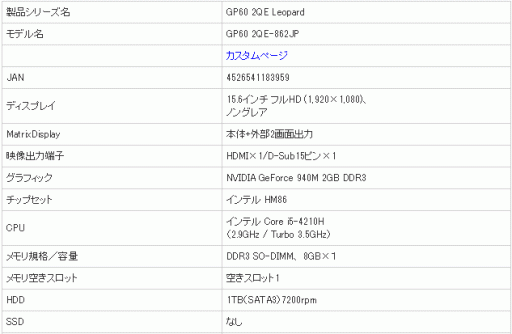 画像ギャラリー No.005のサムネイル画像 / アーク,GTX 960Mなど新GPU搭載のMSI製ゲームノートPCを取り扱い開始