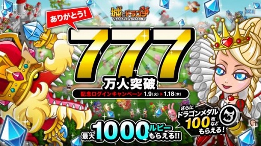 画像ギャラリー No.001のサムネイル画像 / 「城とドラゴン」,最大1000ルビーなどがもらえる「777万人突破記念ログインキャンペーン」を開始