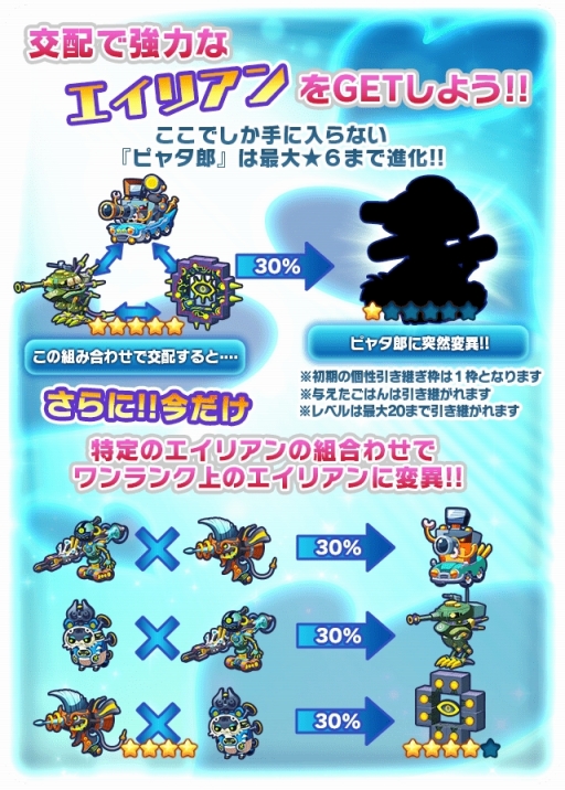 画像ギャラリー No.005のサムネイル画像 / 「エイリアンのたまご」で期間限定の交配イベント開始。「ピャタ郎(★1)」ゲットのチャンス