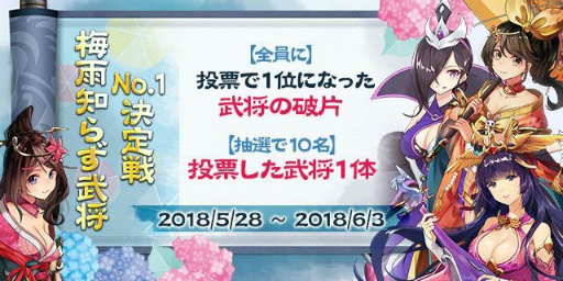 画像ギャラリー No.002のサムネイル画像 / 「放置三国」,“梅雨を断ち切ってくれそうな武将”を決める投票キャンペーンを公式Twitterで開催