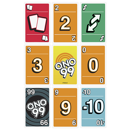 画像集#004のサムネイル/UNOシリーズの足し算ゲーム「ONO 99」5月下旬発売。順番にカードを出し，どれを出しても場のカードの合計が99以上になる人から脱落していく