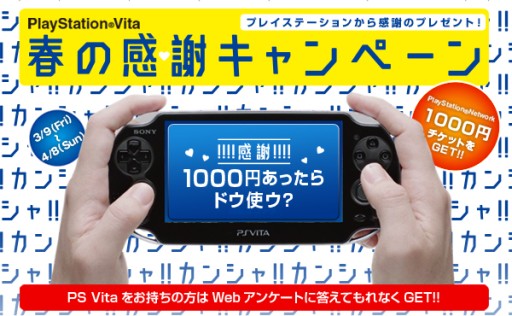 画像集#001のサムネイル/PS Vitaユーザー限定，アンケートに答えて1000円分のPSNチケットをもらおう