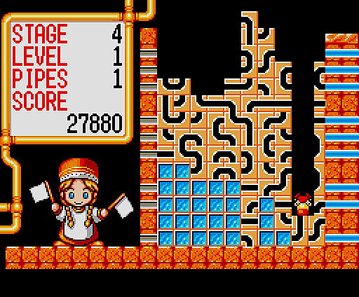 画像ギャラリー No.001のサムネイル画像 / 「ゴルビーのパイプライン大作戦（MSX2版）」，プロジェクトEGGで配信開始。パイプブロックを組み合わせてラインを作る落ちものパズル