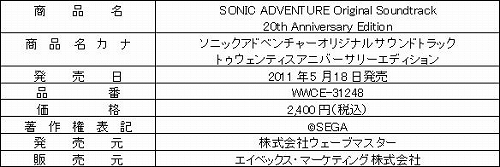 セガのマスコットキャラクター ソニック 生誕周年を記念してcdが発売 セガのマスコットキャラクター ソニック 生誕周年を記念してcdが発売