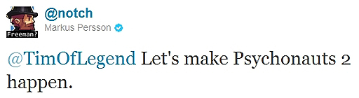 ²èÁü¥®¥ã¥é¥ê¡¼ No.003¤Î¥µ¥à¥Í¥¤¥ë²èÁü / ¡ÖMinecraft¡×¤Î¥Þ¥ë¥¯¥¹¡¦¥Ú¥ë¥½¥ó»á¡¤¥Æ¥£¥à¡¦¥·¥§¡¼¥Õ¥¡¡¼»á¤Ë¡ÖPsychonauts¡×³ÊÔÀ©ºî¤Î»ñ¶â±ç½õ¤òTwitter¤Ç¤Û¤Î¤á¤«¤¹