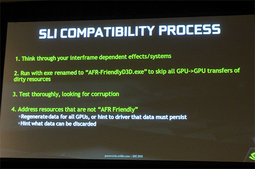 画像集#014のサムネイル/［GDC 2015］NVIDIAが伝授するマルチGPU構成時のカク付き対策。これまで語られなかった「AFR」の秘密も明らかに