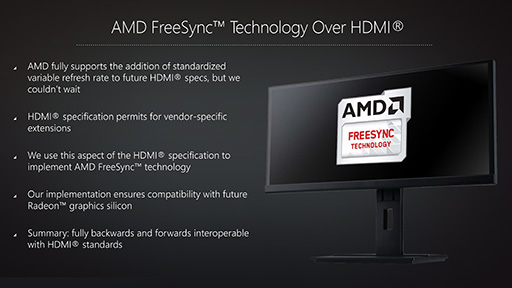 画像集#002のサムネイル/AMDがGPUの機能ロードマップを公開。2016年のRadeonはDisplayPort 1.3＆HDMI 2.0aとHDR表示，そしてHDMI接続時のFreeSyncに対応する