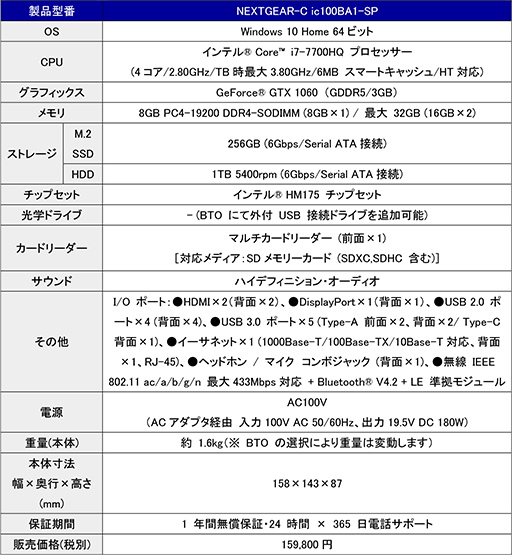 ���������꡼ No.005�Υ���ͥ������ / ������1.6kg�Υܥǥ��˥Ρ���PC����GTX 1060 3GB����¢����Ķ�����ǥ����ȥå�PC��NEXTGEAR-C�פ�G-Tune����