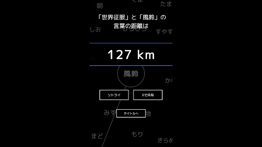 画像ギャラリー No.002のサムネイル画像 / 「忍者」と「核戦争」の距離は何km? お題から“できるだけ関係が薄い言葉”を探るフリーゲーム「いちばん遠い言葉」がunityroomで公開中