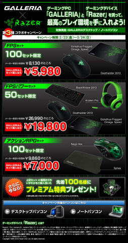 ドスパラ，Razerの周辺機器セットが安く買えるキャンペーンを開催