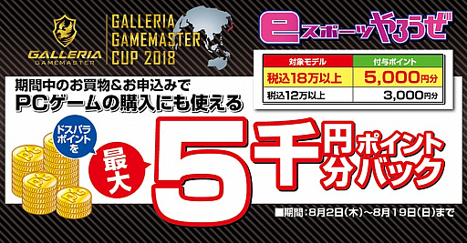 画像ギャラリー No.001のサムネイル画像 / ドスパラ，ゲームPC購入で最大5000円分のポイントをバックするキャンペーン開始
