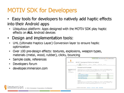 画像ギャラリー No.009のサムネイル画像 / Immersion,フォースフィードバック技術「Haptics」の開発プラットフォーム「MOTIV」をAndroid向けに展開