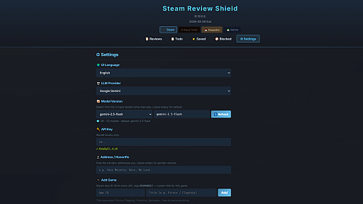 画像ギャラリー No.004のサムネイル画像 / Steamの酷評をやさしい言葉に変換。LLM駆動のレビューフィルターツール「Cyber Emperor」公開