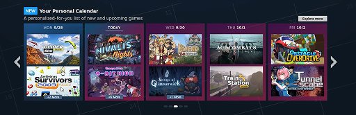 画像ギャラリー No.003のサムネイル画像 / Steamの「パーソナルカレンダー」機能が正式リリース。プレイ傾向をもとに,新作や近日発売のおすすめゲームを紹介