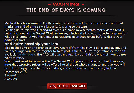 ꡼ No.001 | ̵ǥץ쥤ǤMMORPGThe Secret WorldפߥȤARG򳫻ϡޥνꡤ1221˲