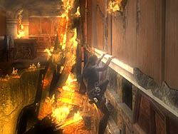 画像集#001のサムネイル/クロフト邸が燃え上がる「Tomb Raider:Underworld」のスクリーンショットを掲載