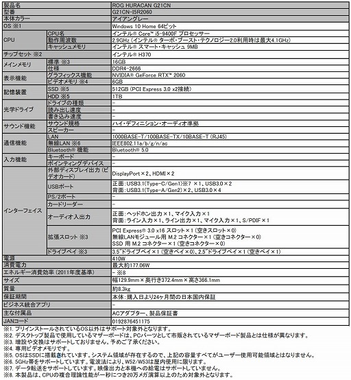 ���������꡼ No.001�Υ���ͥ������ / ����ѥ������Τ�GTX 2060����ܤ��륲����PC��ROG HURACUN G21CN�פ�ASUS����