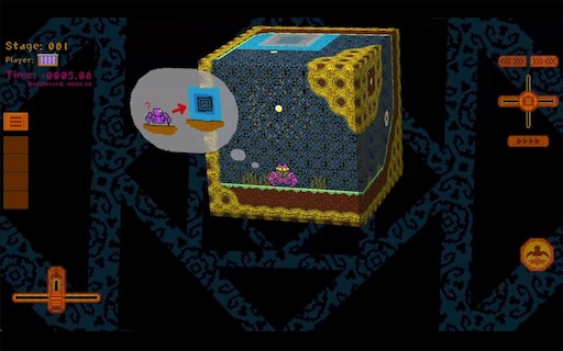 画像ギャラリー No.004のサムネイル画像 / ユニークなパズルアクション「表面迷宮 くるまぶ」。立体の上に貼り付けられた2Dの迷宮を，あちらの面からこちらの面へと多脚メカで走破する