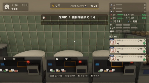 画像ギャラリー No.004のサムネイル画像 / 牛丼店で10年近く働いた開発者が手掛ける「牛丼店シミュレーター」,11月13日にSteamで発売。洗米から洗い物まで現場どおりの手順でこなす