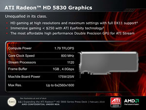 画像集#007のサムネイル/AMD，HD 5800シリーズの下位モデル「ATI Radeon HD 5830」を発表。1120SP仕様