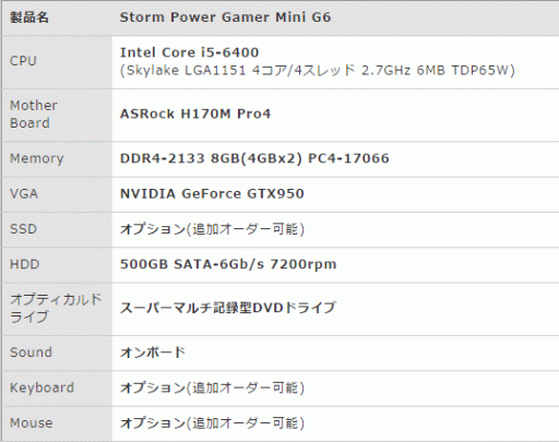 Stormߥ˥ΤGTX 950i5-6400ܤ륲ޡPC