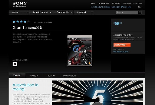 画像ギャラリー No.002のサムネイル画像 / 「グランツーリスモ5」,アメリカでの発売日は現地時間11月30日。アメリカのソニー直販サイト Sony Styleにおいてリリース日が公開に