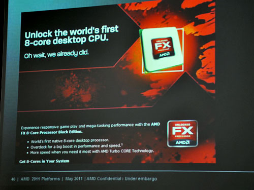 画像集#003のサムネイル/［E3 2011］AMD，「Zambezi」の製品名を「AMD FX-Series」と公表。最大8コアで，全ラインナップが倍率ロックフリー