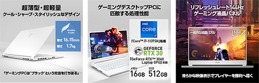 画像ギャラリー No.002のサムネイル画像 / MSI,Tiger Lake H35&RTX 3060搭載の15.6型ゲームノートPCを発売