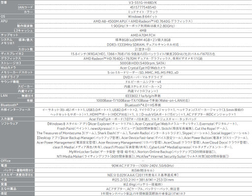 画像ギャラリー No.002のサムネイル画像 / Acer，GPUとAPUによりグラフィック性能を高めたノートPC「Aspire V3」発売