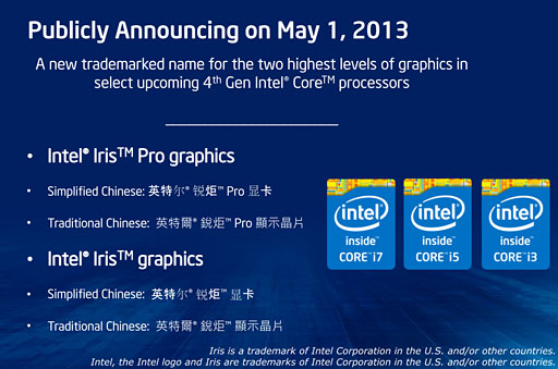 画像集#003のサムネイル/上位モデルは「Iris」。Intel，Haswellにおける統合型GPUの新しいブランド名を明らかに