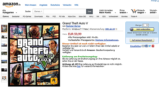 Grand Theft Auto V のpc版がついにリリース ドイツ語版amazonなどに販売ページが掲載