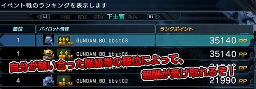 ガンダム バトルオペレーション ランキング戦 こいつは エースだ を実施