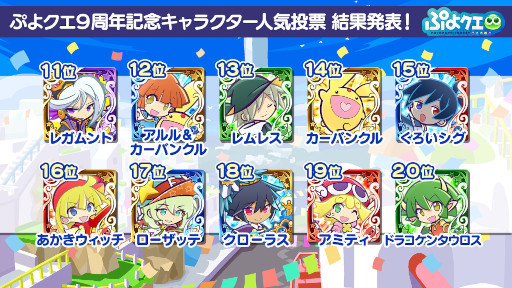 画像ギャラリー No.002のサムネイル画像 / 「ぷよぷよ!!クエスト」,“9周年記念キャラクター人気投票”の結果を発表