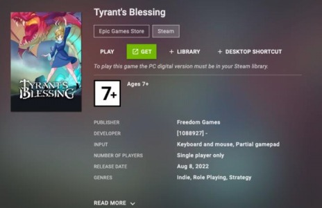 画像ギャラリー No.003のサムネイル画像 / GeForce NOW,「Tyrant’s Blessing」や「Warhammer 40,000: Mechanicus」など6タイトルを追加。アプリに“GETボタン”を実装