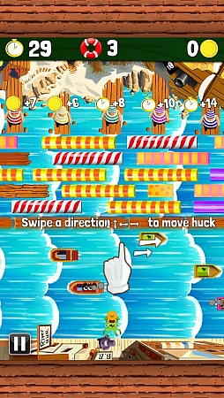 画像ギャラリー No.002のサムネイル画像 / 船を避け,板を渡って海賊の元へ。スマートフォン向けアクションゲーム「Huck's River Run」を紹介する「(ほぼ)日刊スマホゲーム通信」第291回