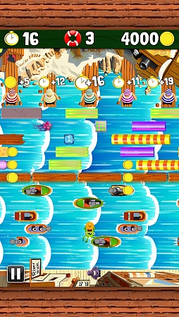 画像ギャラリー No.005のサムネイル画像 / 船を避け,板を渡って海賊の元へ。スマートフォン向けアクションゲーム「Huck's River Run」を紹介する「(ほぼ)日刊スマホゲーム通信」第291回