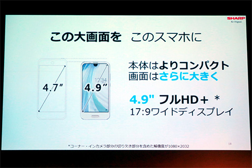 画像ギャラリー No.006のサムネイル画像 / シャープ,コンパクトタイプの新型スマホ「AQUOS R Compact」を発表。画面の一部にフロントカメラが食い込んだようなデザインに