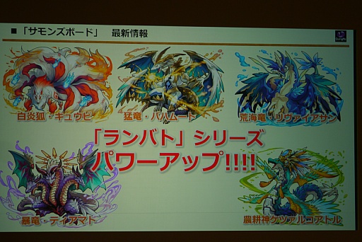 画像ギャラリー No.031のサムネイル画像 / 「ガンホーフェスティバル2015」のサモンズボードステージをレポート。ランバトにまつわるモンスターのパワーアップや，「ティエラ」「青龍」の進化解放が進行中