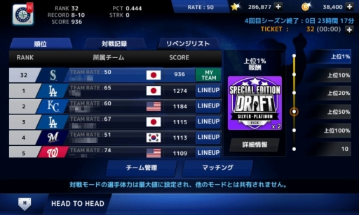 画像ギャラリー No.004のサムネイル画像 / 「MLB パーフェクトイニング」,ほかのプレイヤー達とランキングを競い合える“対戦モード”や,2014年8月4日付けの最新選手データなどが実装