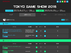 KONAMI，「東京ゲームショウ2015」での出展情報を公開
