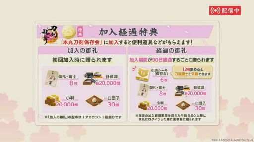 画像ギャラリー No.013のサムネイル画像 / 「刀剣乱舞ONLINE」,ゲーム内で9つの特典を利用できる月額サービスを本日開始。売上の一部は,刀剣文化を支援する「刀剣機構」に寄付