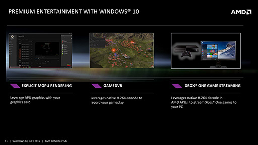 ���������꡼ No.005�Υ���ͥ������ / Windows 10�Ķ��ˤ�����Radeon��APU��ͥ������AMD�����ԡ��롣DX12����Ǥϥޥ��GPU�Υȥ��ɤ��Ѥ�뤫