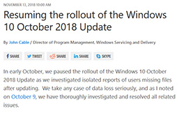 画像集 No.003のサムネイル画像 / Windows 10の大型アップデート「October 2018 Update」が配信再開。Windows Updateによる配信は「数週間から数か月先」に