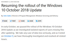 画像ギャラリー No.003のサムネイル画像 / Windows 10の大型アップデート「October 2018 Update」が配信再開。Windows Updateによる配信は「数週間から数か月先」に