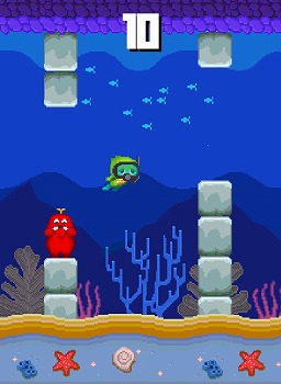 画像ギャラリー No.001のサムネイル画像 / ドット絵で描かれたACT「ガチャピンのダイビングチャレンジ」の配信が開始