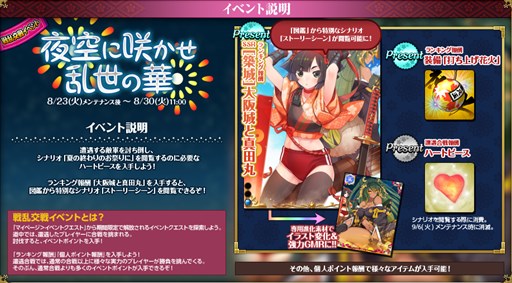 画像ギャラリー No.002のサムネイル画像 / 「戦国武将姫 MURAMASA 乱」，戦乱交戦イベント「夜空に咲かせ 乱世の華」開始