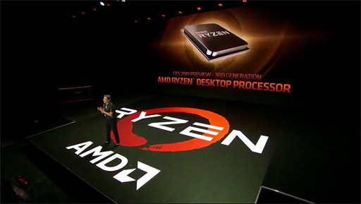 画像集#006のサムネイル/AMD，第3世代Ryzenを披露。サンプルチップの時点でCINEBENCH R15のスコアはi9-9900Kを上回る